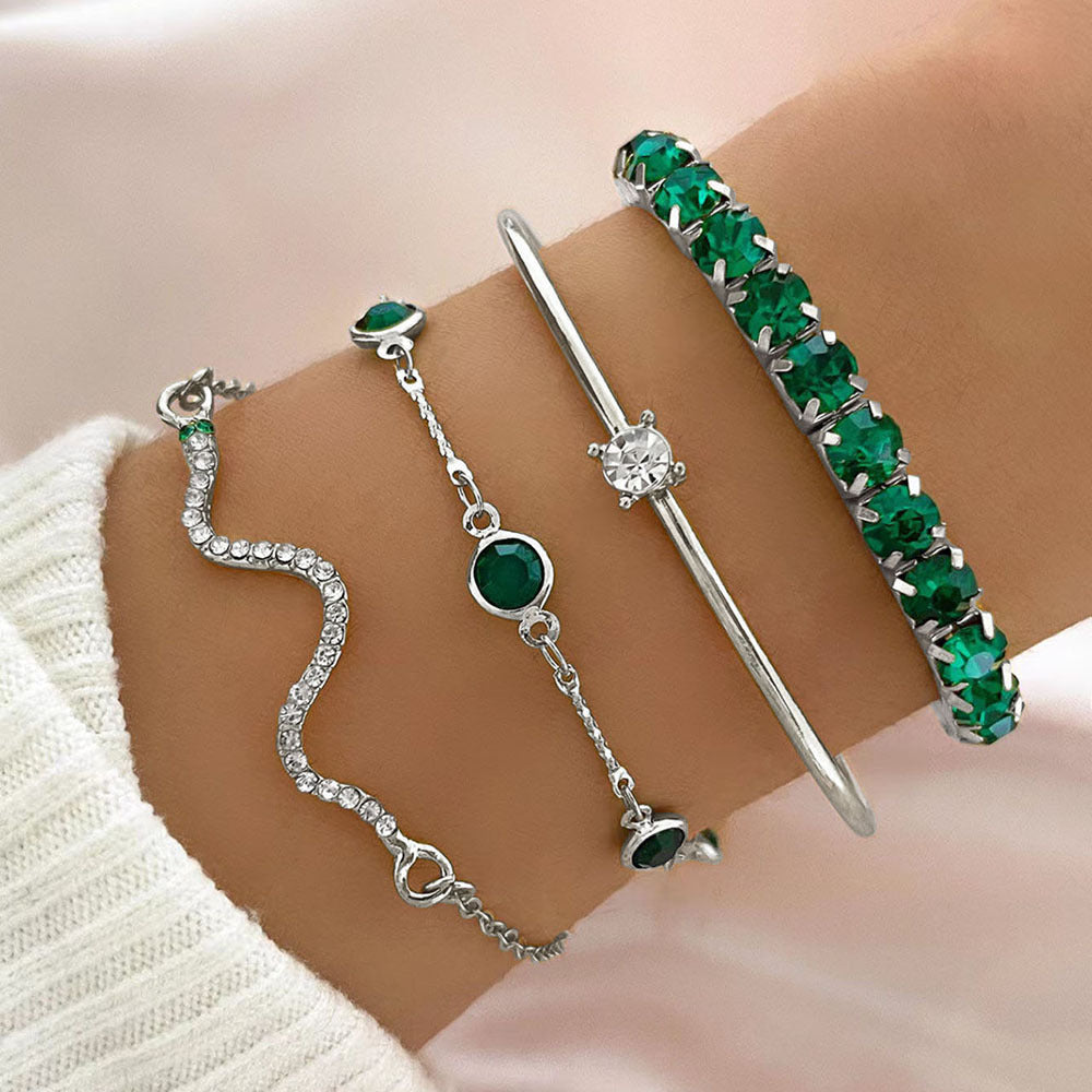 Fashion Green Grandmother Diamond Stretch Bracelet Women's 4-piece Set - FASHIONKULTUR