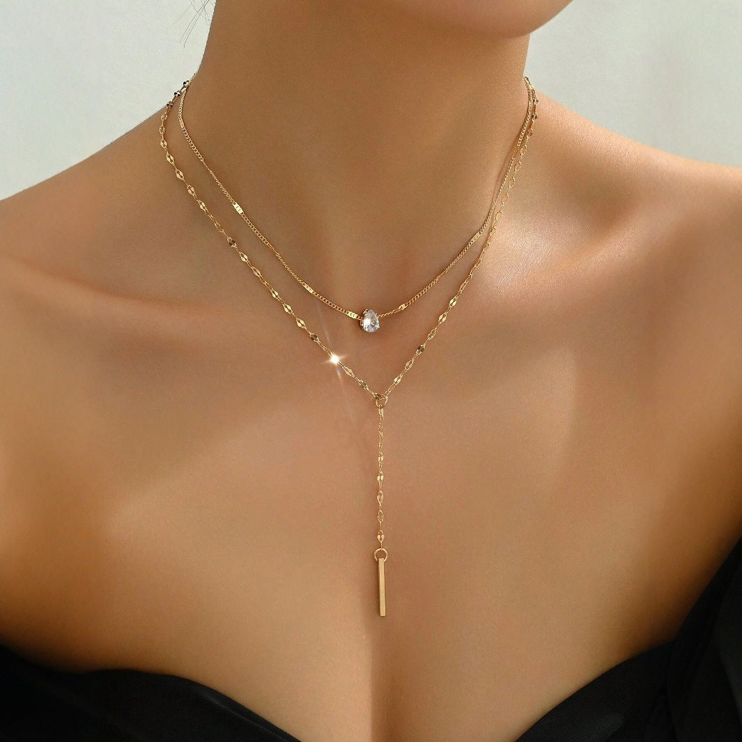 Y-shaped Tassel Rhinestone Necklace Niche Multi-layer - FASHIONKULTUR