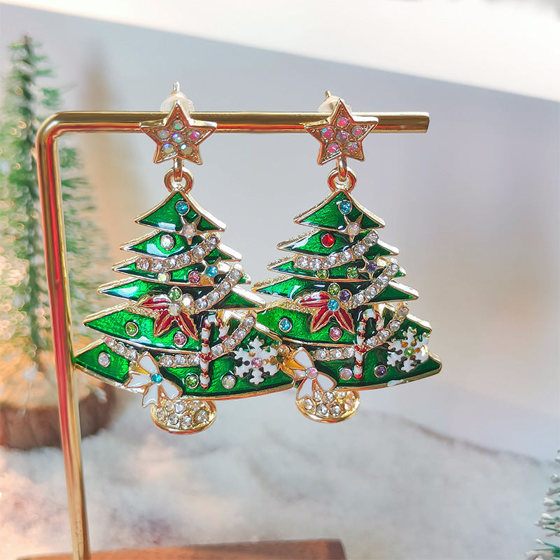 Diamond Christmas Tree Brooch Female Creative Christmas Tree Earrings - FASHIONKULTUR