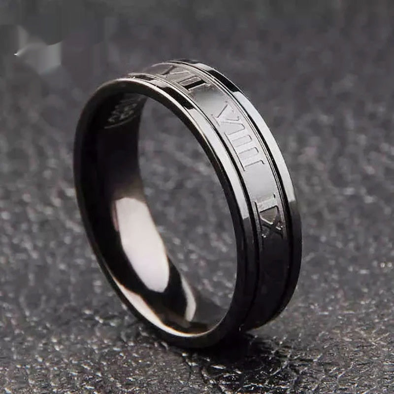 Stainless Steel Straight Edge Roman Digital Ring - FASHIONKULTUR