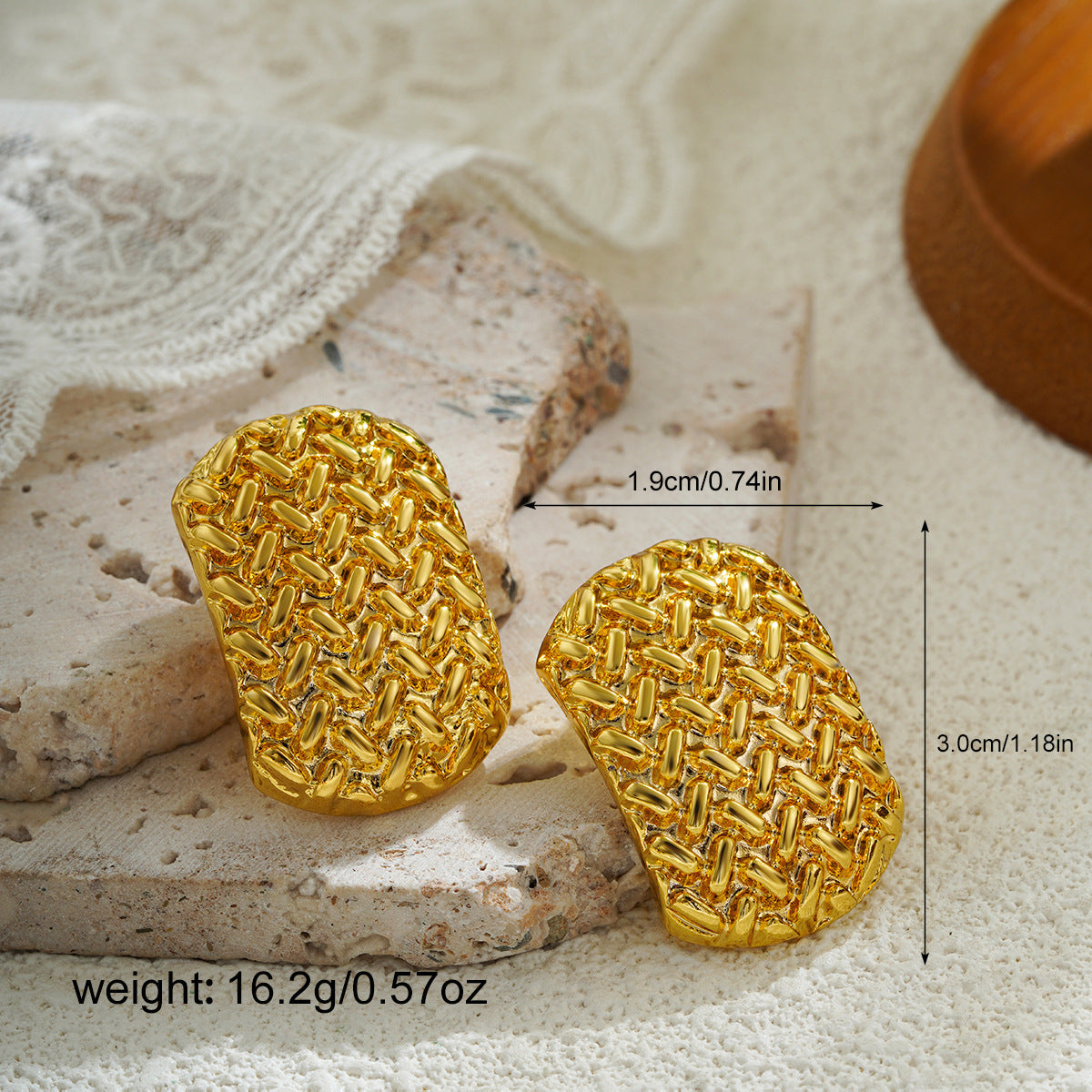 18K Gold Retro High Profile Large Earrings Bends And Hitches - FASHIONKULTUR