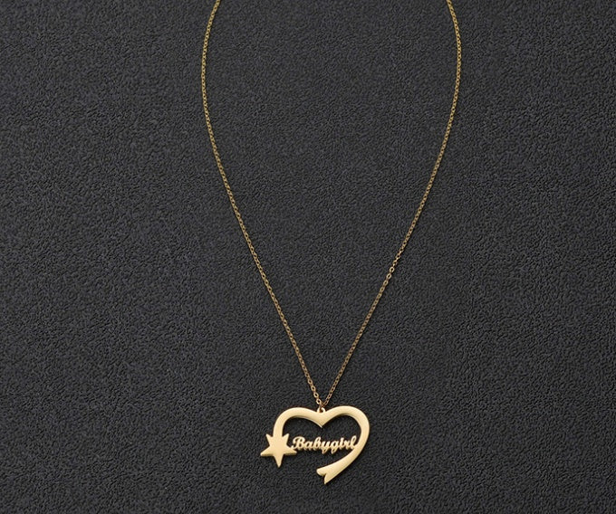 Personalized Cut Love Heart Shaped English Name Five-pointed Star - FASHIONKULTUR