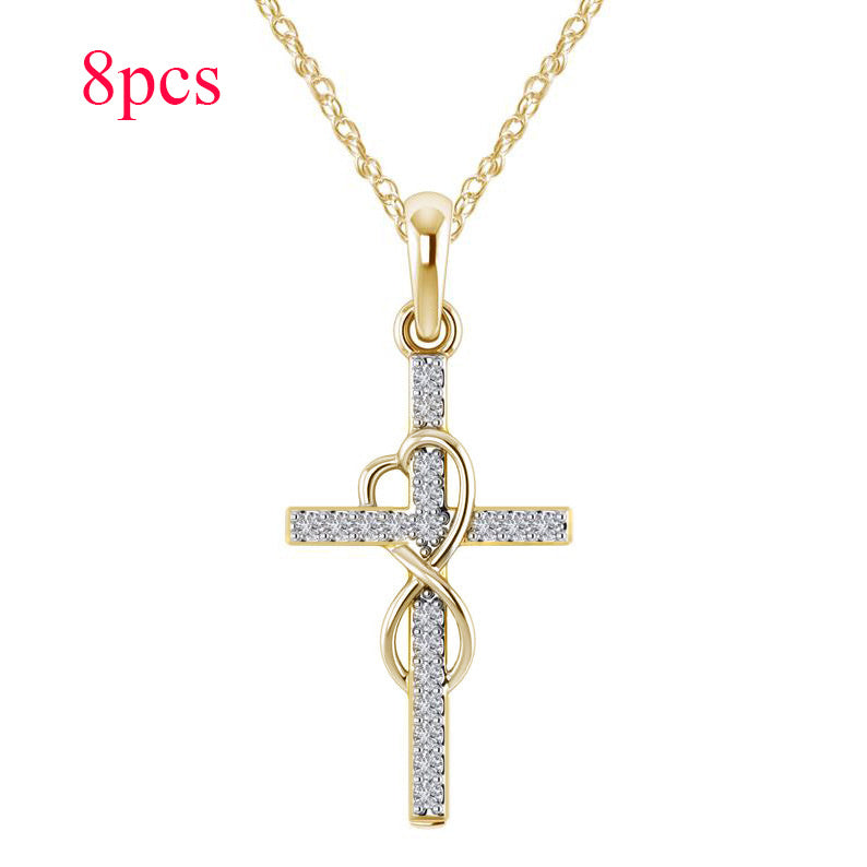 Alloy Pendant With Diamond And Eight-character Cross Necklace - FASHIONKULTUR
