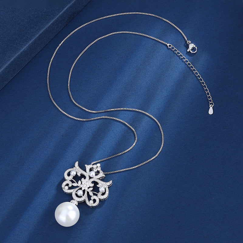 Copper Sole Gold-plated Inlaid Fritillary Pearl Diamond Pendant Necklace - FASHIONKULTUR