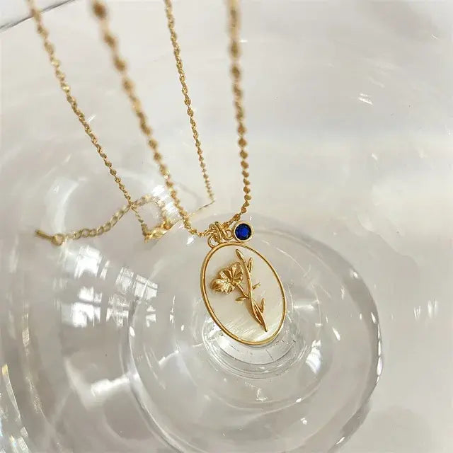Birthstone Flower Pendant Necklace - FASHIONKULTUR