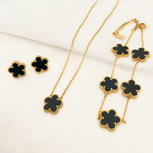 Five-leaf Flower Pendant Necklace Earring Bracelet Suit - FASHIONKULTUR