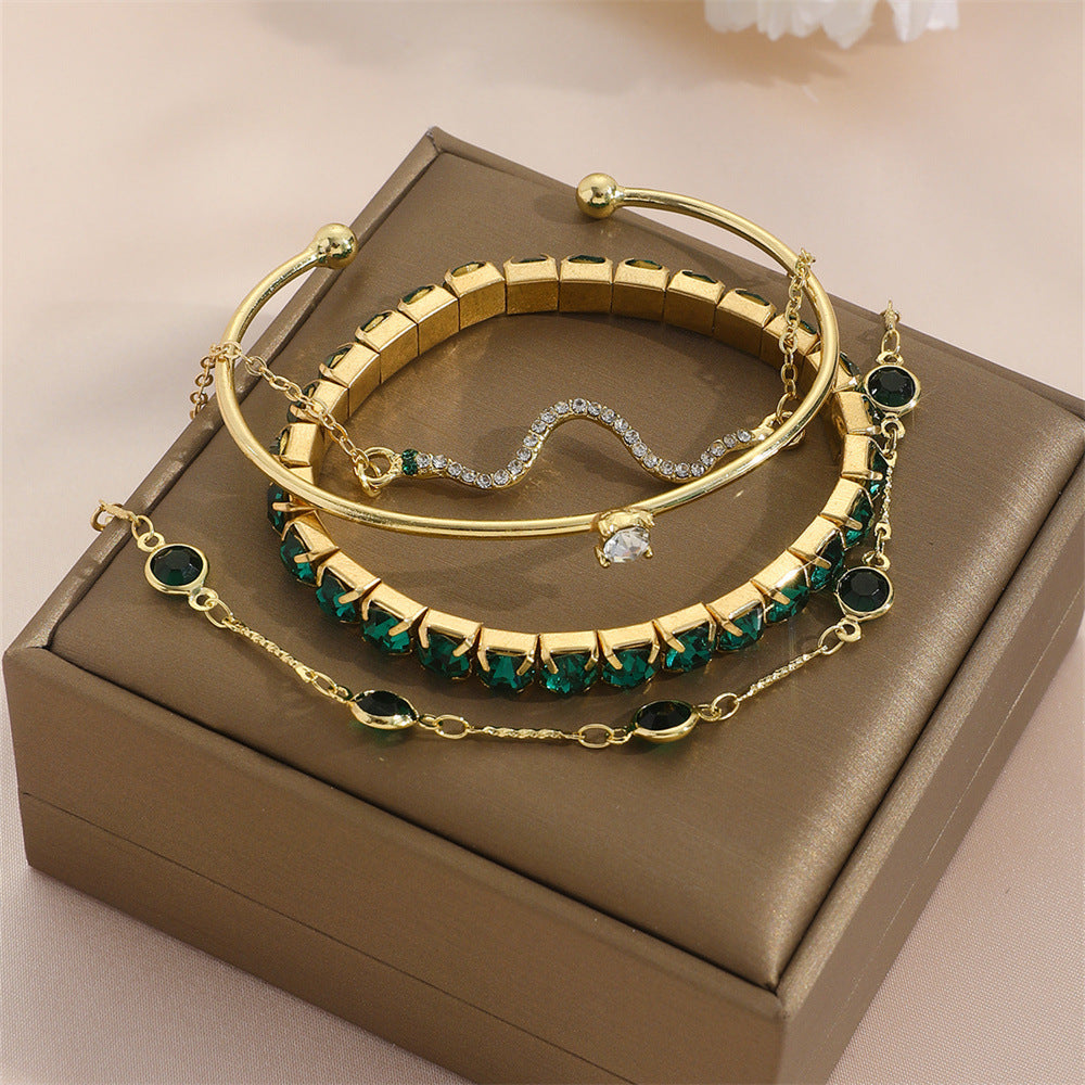 Fashion Green Grandmother Diamond Stretch Bracelet Women's 4-piece Set - FASHIONKULTUR