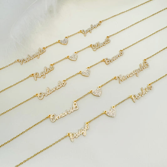 Customized DIY Diamond Inlaid Multi Name Necklace Stainless Steel Chain Heart Charming Choker Customized Necklace Jewelry - FASHIONKULTUR