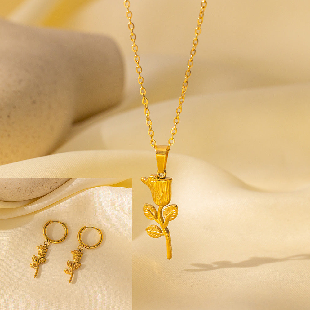 Stainless Steel Necklace Earrings Women's Jewelry Suit - FASHIONKULTUR