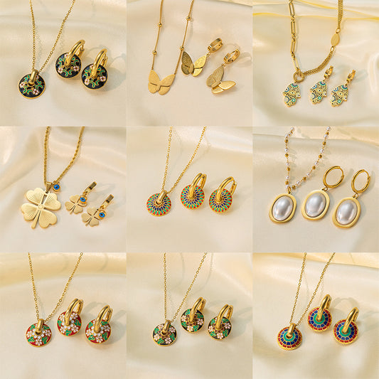 Stainless Steel Necklace Earrings Women's Jewelry Suit - FASHIONKULTUR