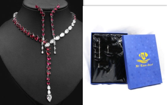 Simple Two-color Stitching Drop Heart-shaped Zircon Necklace Earrings - FASHIONKULTUR