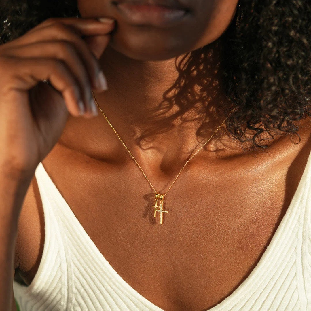 Silver Double Cross Necklace For Women - FASHIONKULTUR