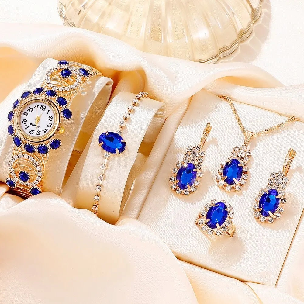 Ladies New Steel Band Digital Quartz Watch Sapphire Ornament Suit - FASHIONKULTUR