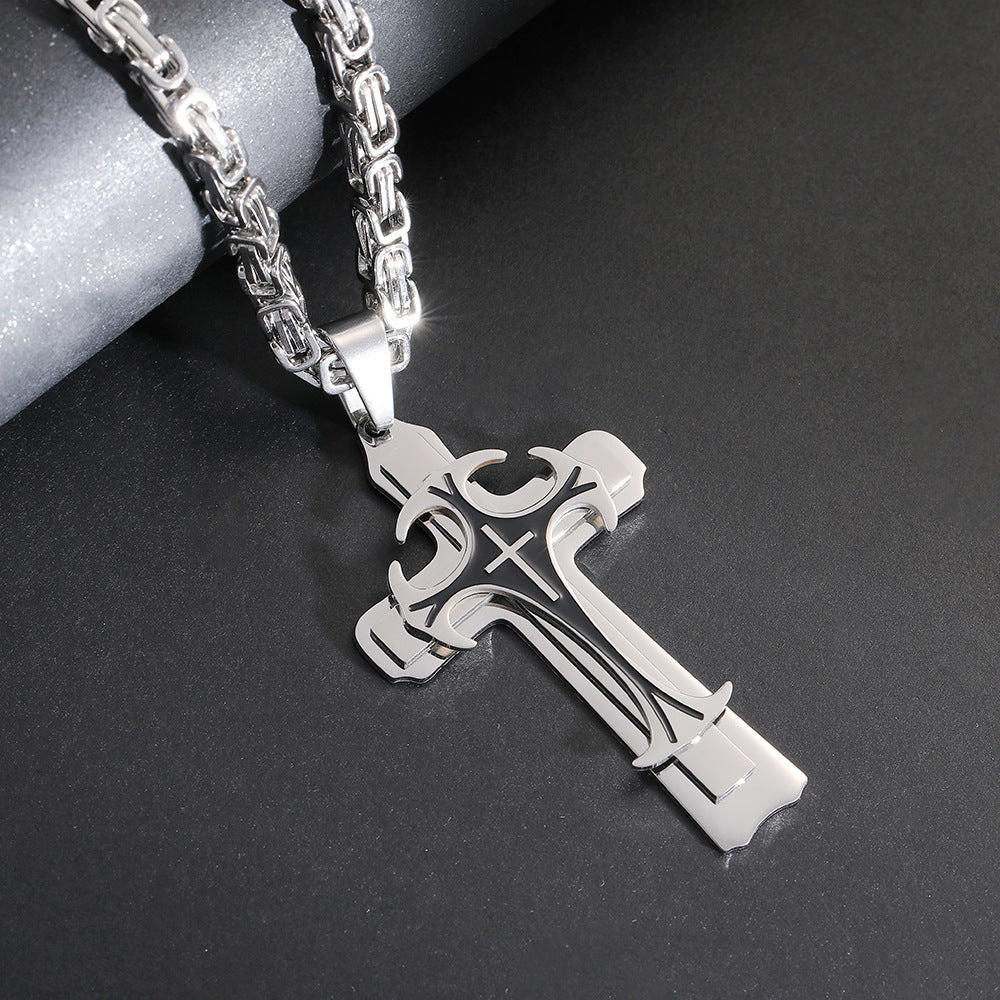 Fashion Jewelry Christian Trinity Latin Cross Necklace For Men Stainless Steel Three Layers Cross Pendants Necklaces Jewelry Gift - FASHIONKULTUR