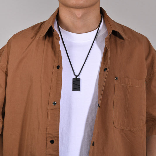 Titanium Steel Geometric Stainless Steel Pendant Necklace Rectangular Boys Can Carve Writing Tag - FASHIONKULTUR