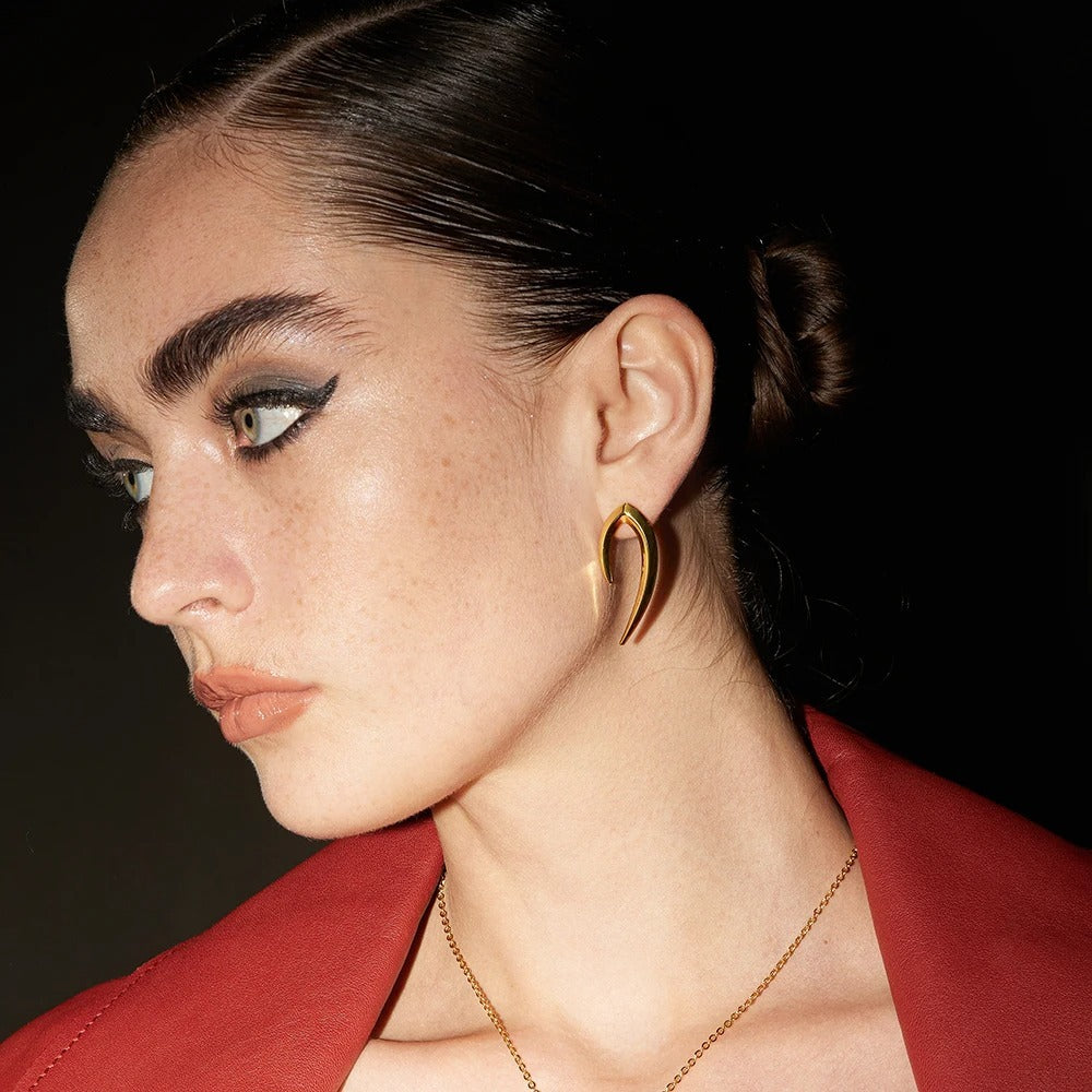 18K Gold Plating Brass Original Design Geometric Punk Sharp Cone Stud Earrings - FASHIONKULTUR