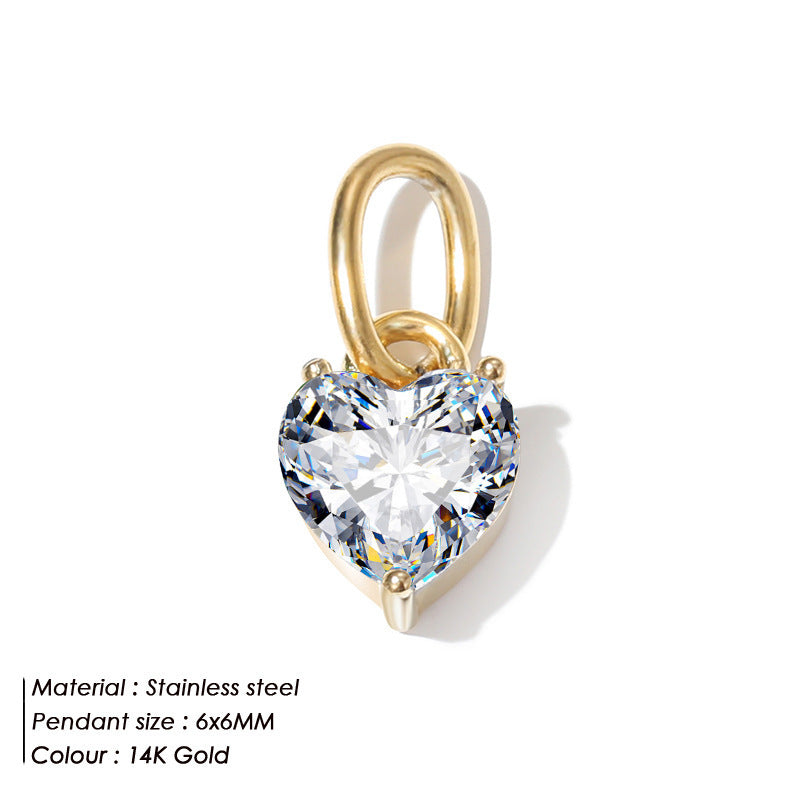 Stainless Steel Heart-shaped Zircon Pendant Diy Ornament Accessories - FASHIONKULTUR