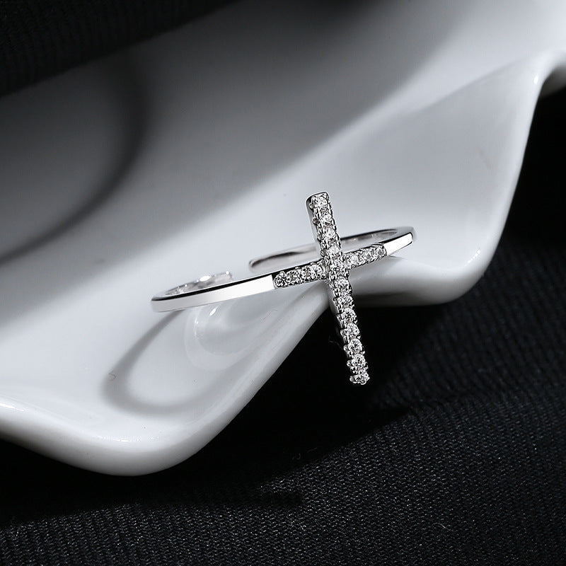 European And American Simple INS Style Cross Open Ring Female 925 Sterling Silver Niche Design - FASHIONKULTUR