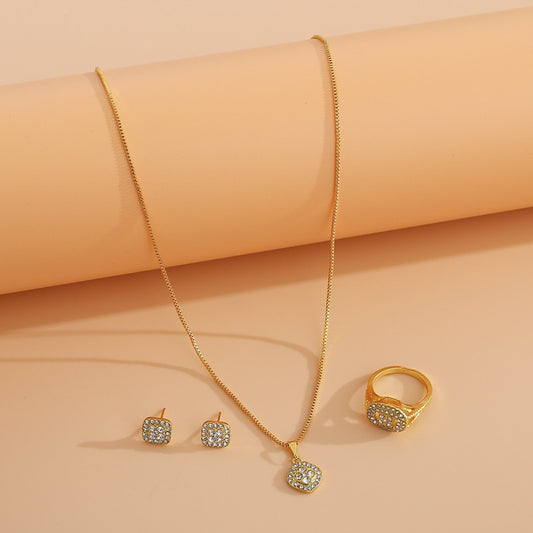 Engagement Ring, Stud Earrings, Necklace Three-piece Wedding Set - FASHIONKULTUR