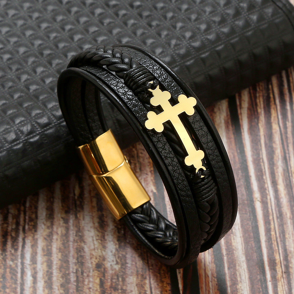 Personalized Multi-layer Woven Leather Men's Bracelet - FASHIONKULTUR