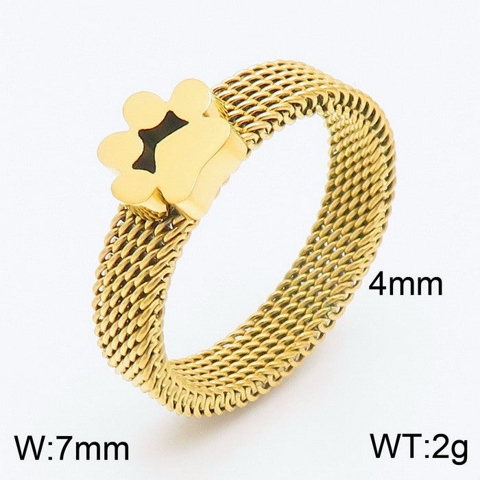Ring Mesh Cat's Paw Stainless Steel Necklace Bracelet Cute Pet Four-piece Ring Set Jewelry - FASHIONKULTUR