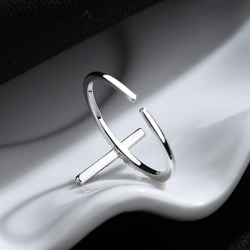 European And American Simple INS Style Cross Open Ring Female 925 Sterling Silver Niche Design - FASHIONKULTUR