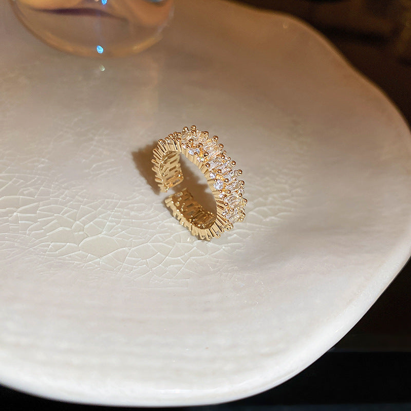 Pearl Hollowed-out Square Open-end Zircon Ring European And American Fashion Ring Female Jewelry - FASHIONKULTUR