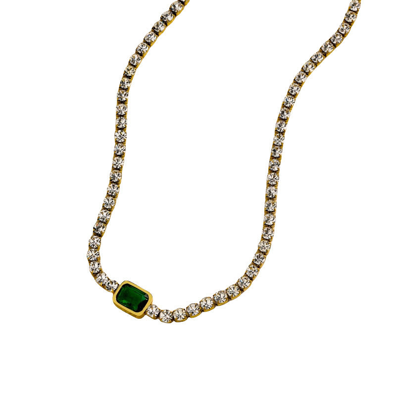 Tennis Zircon Light Luxury Emerald Stainless Steel Plated 18K Gold Necklace - FASHIONKULTUR