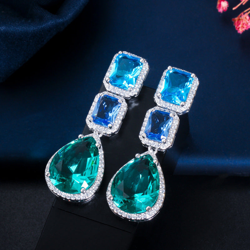 Glass Stone Inlaid Zircon Earrings - FASHIONKULTUR