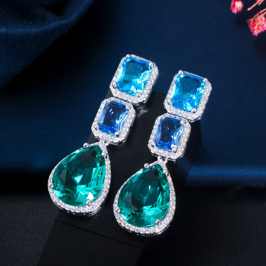 Glass Stone Inlaid Zircon Earrings - FASHIONKULTUR