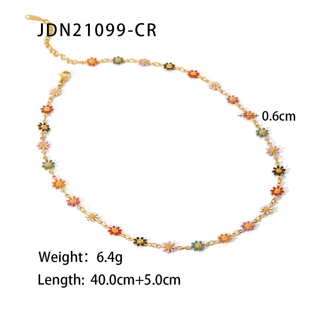 18K Gold Stainless Steel Chrysanthemum Stud Earrings Chain Necklace - FASHIONKULTUR
