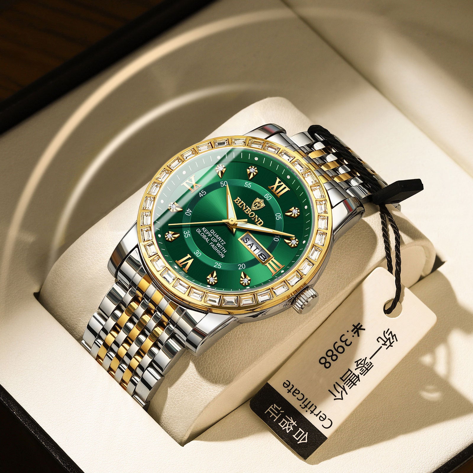 Business Diamond-embedded Mechanical Watch Double Calendar Waterproof Luminous - FASHIONKULTUR