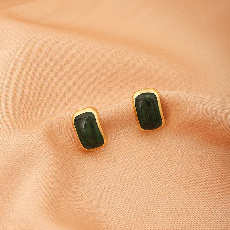 Hong Kong Style Green Dripping Stud Earrings Sterling Silver Needle Special-interest Design - FASHIONKULTUR