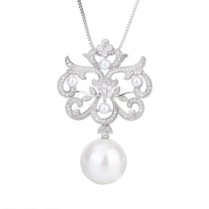 Copper Sole Gold-plated Inlaid Fritillary Pearl Diamond Pendant Necklace - FASHIONKULTUR