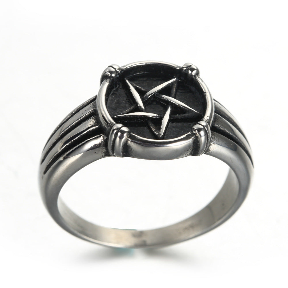 European And American Retro Men's Stainless Steel Pentagram Ring - FASHIONKULTUR
