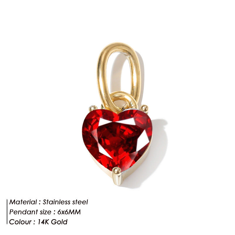 Stainless Steel Heart-shaped Zircon Pendant Diy Ornament Accessories - FASHIONKULTUR