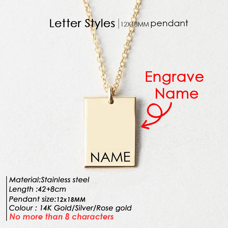 Square Stainless Steel Lettering Botanical Flower Name Necklace - FASHIONKULTUR