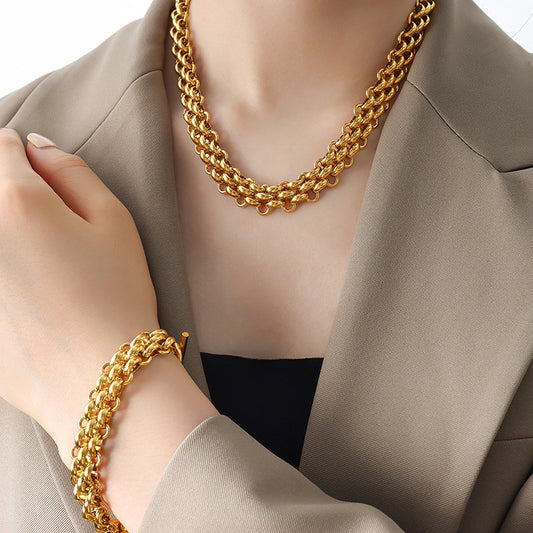 Buckle Design Thick Chain Personalized Necklace Bracelet - FASHIONKULTUR