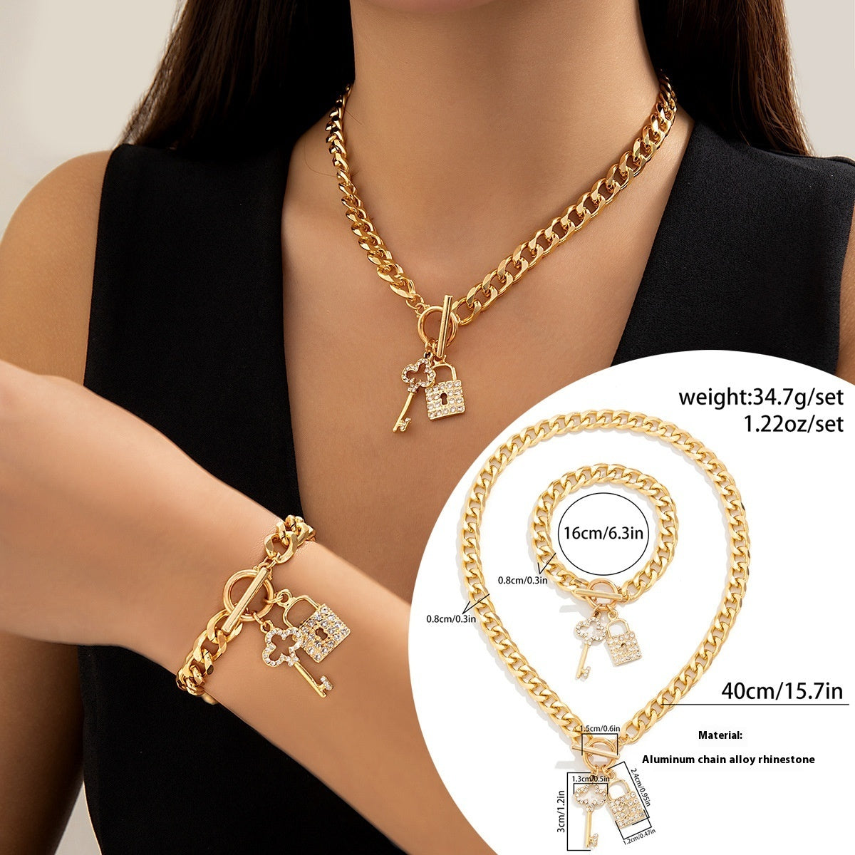 Thick Chain With Shiny Lock And Key Pendant Necklace For Women Trendy Ladies Accessories On The Neck Fashion Jewelry Female - FASHIONKULTUR