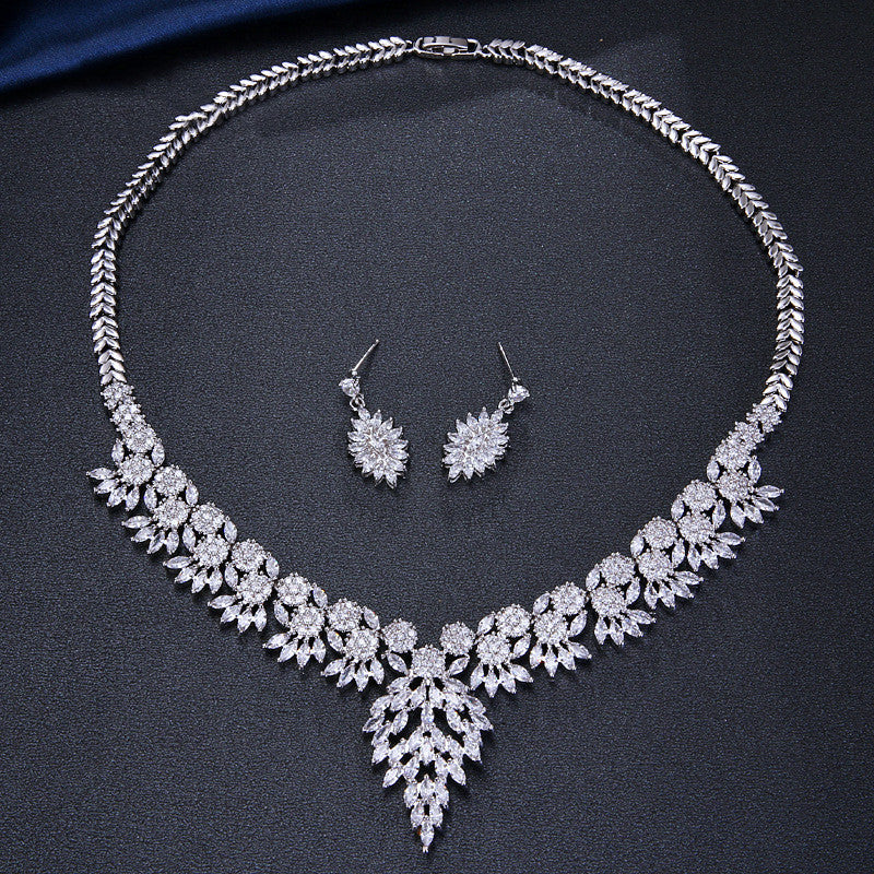 Jewelry Leaf Two Piece Bridal Zircon Set - FASHIONKULTUR