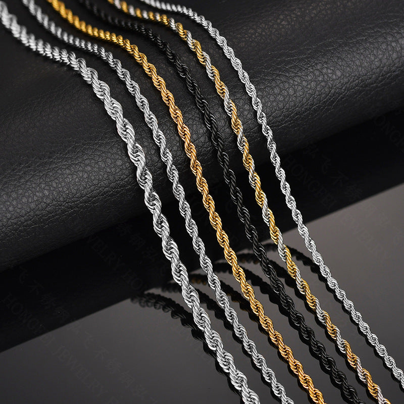 Stainless Steel Hip Hop Vacuum Plating Twisted Rope Twist Necklace - FASHIONKULTUR