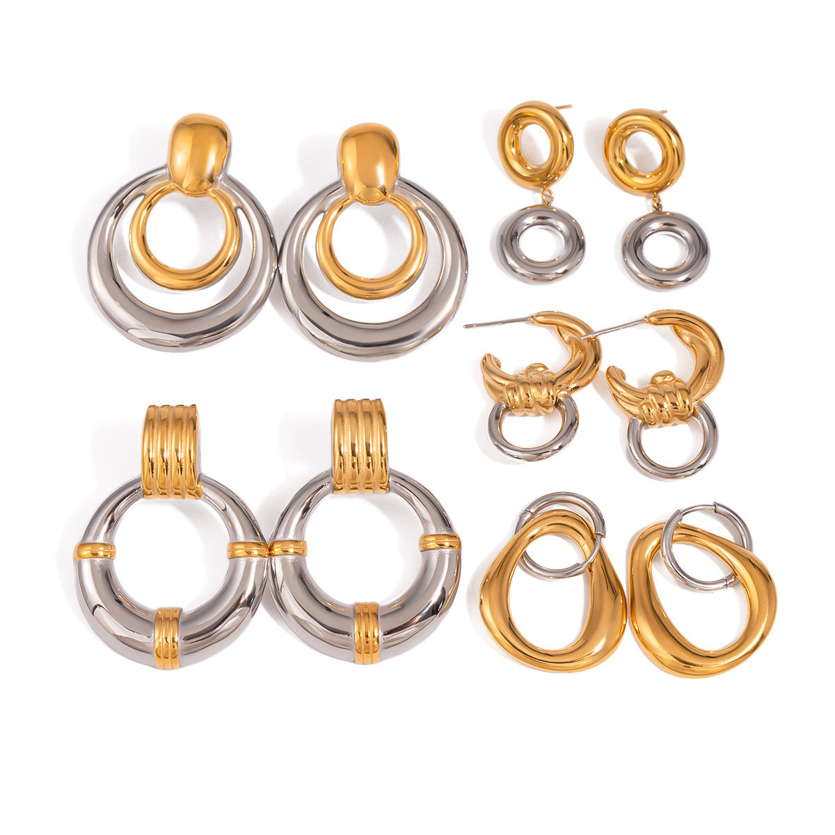 Stainless Steel Gold And Silver Color Matching Hollow Out Pendant Earrings - FASHIONKULTUR