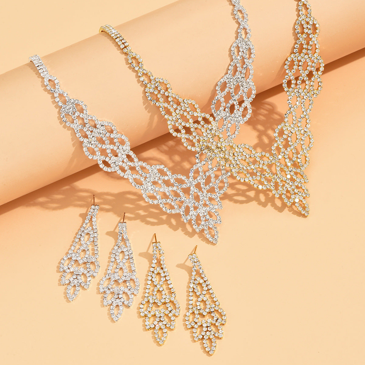 Silver Crystal Stone Gold And Silver Color Necklace Suit - FASHIONKULTUR