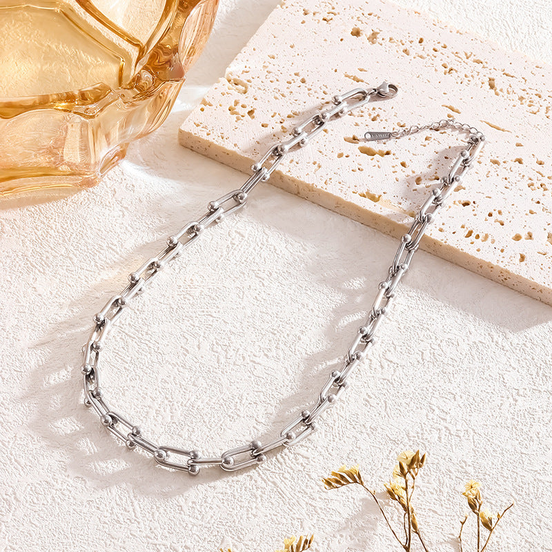 Ornament Hip Hop Trend Design U-shaped Vachette Clasp Necklace Stylish And Unique Bracelet Jewelry Suit - FASHIONKULTUR