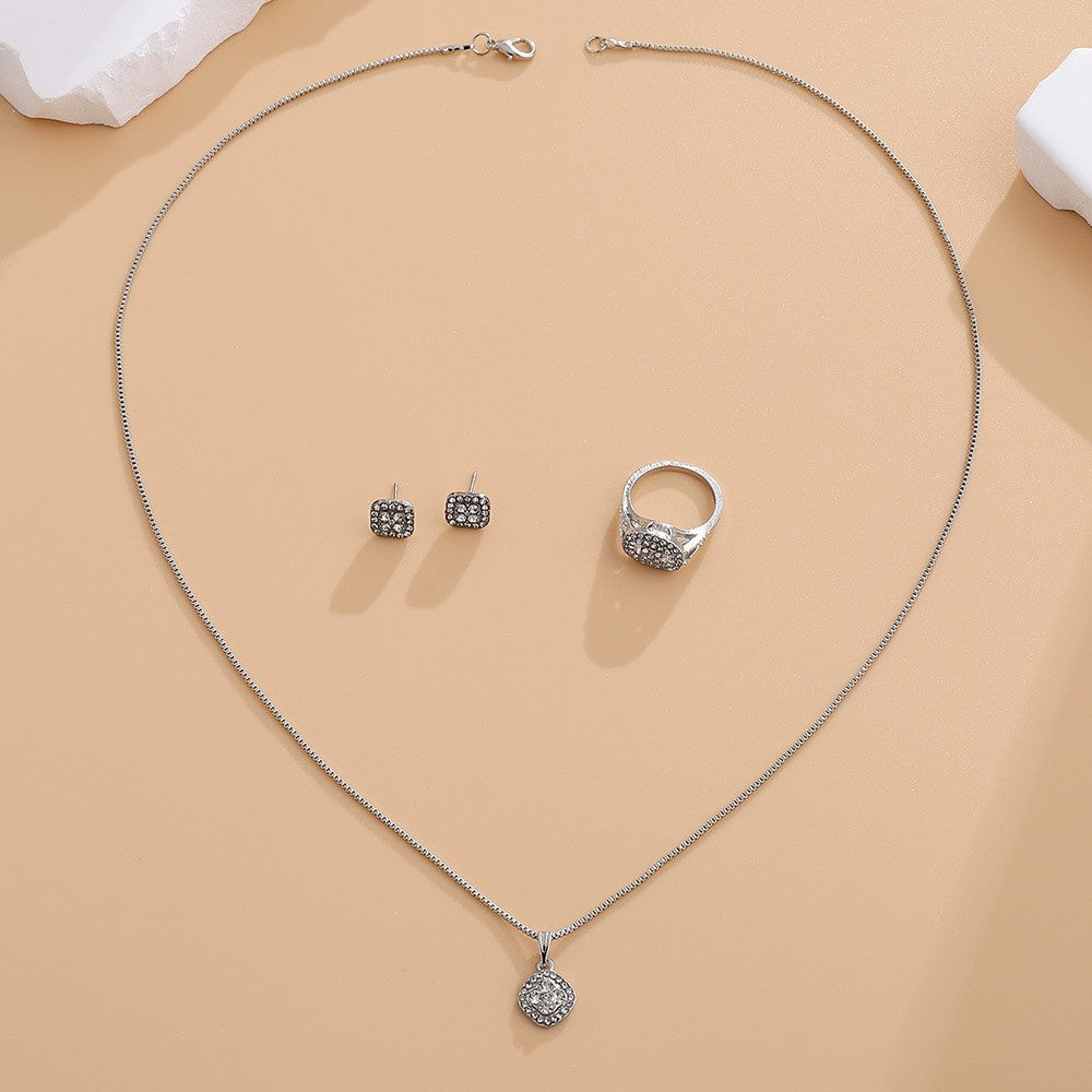 Engagement Ring, Stud Earrings, Necklace Three-piece Wedding Set - FASHIONKULTUR
