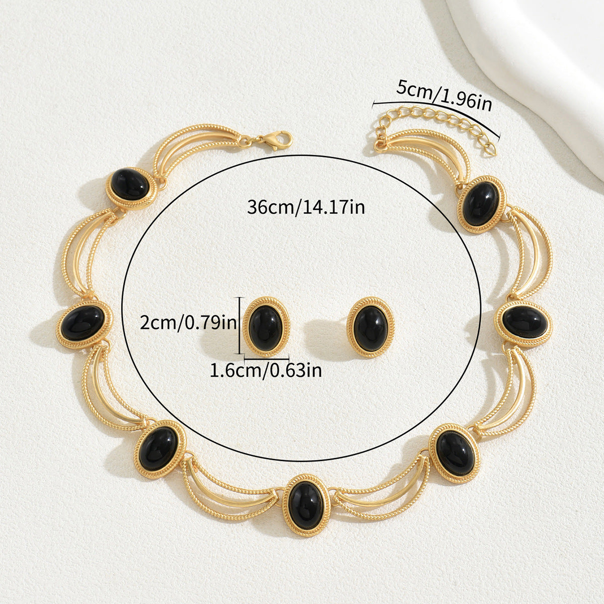 Vintage Inlaid Gem Earrings And Necklace Set - FASHIONKULTUR