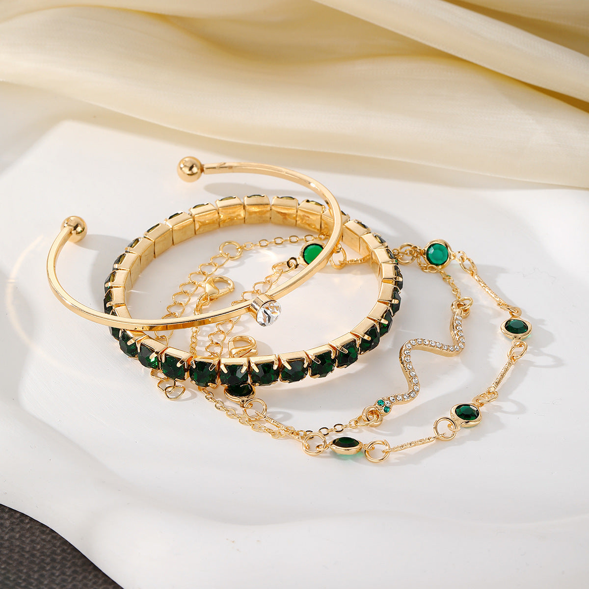 Fashion Green Grandmother Diamond Stretch Bracelet Women's 4-piece Set - FASHIONKULTUR