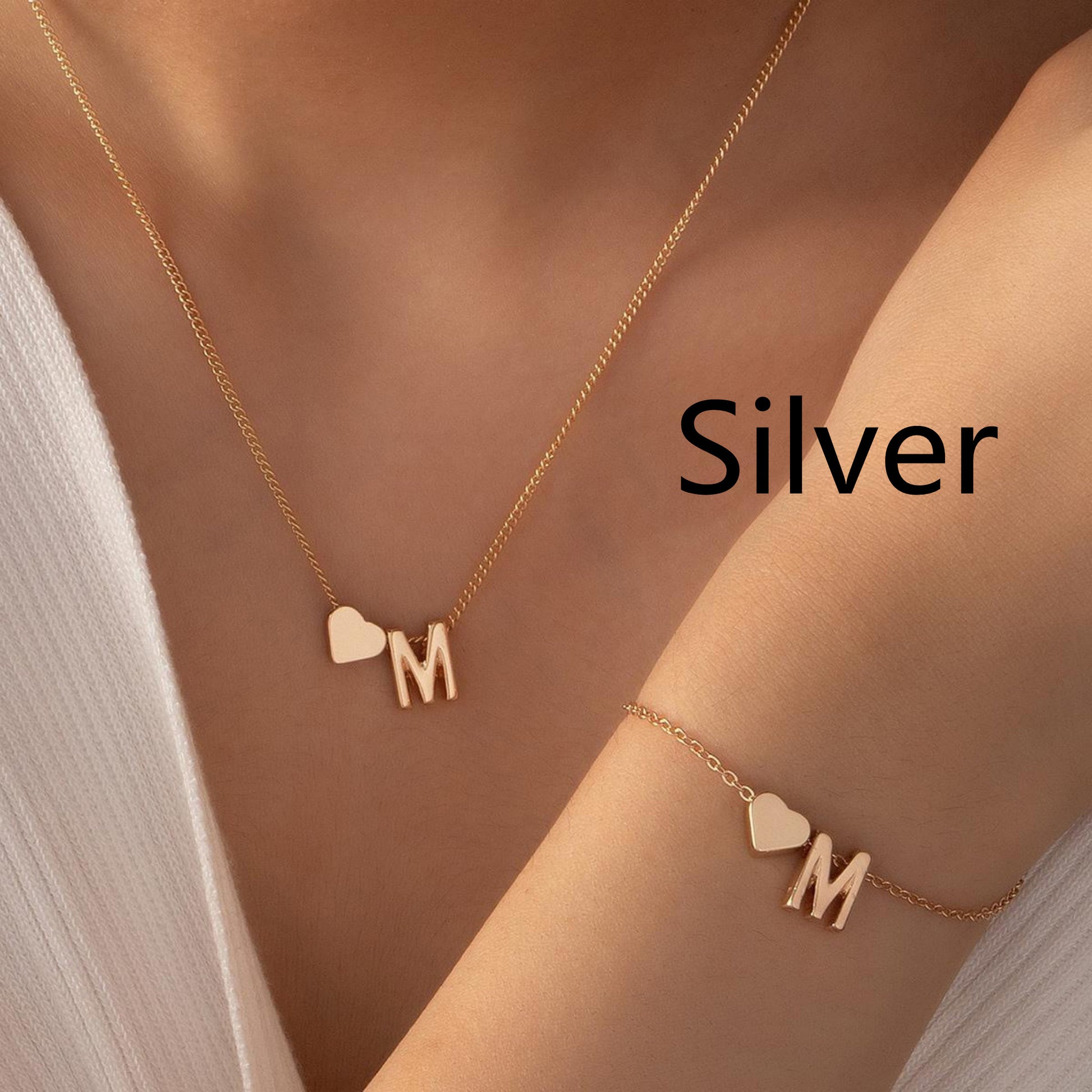 Minimalist Style Heart-shaped Letter Necklace Bracelet - FASHIONKULTUR