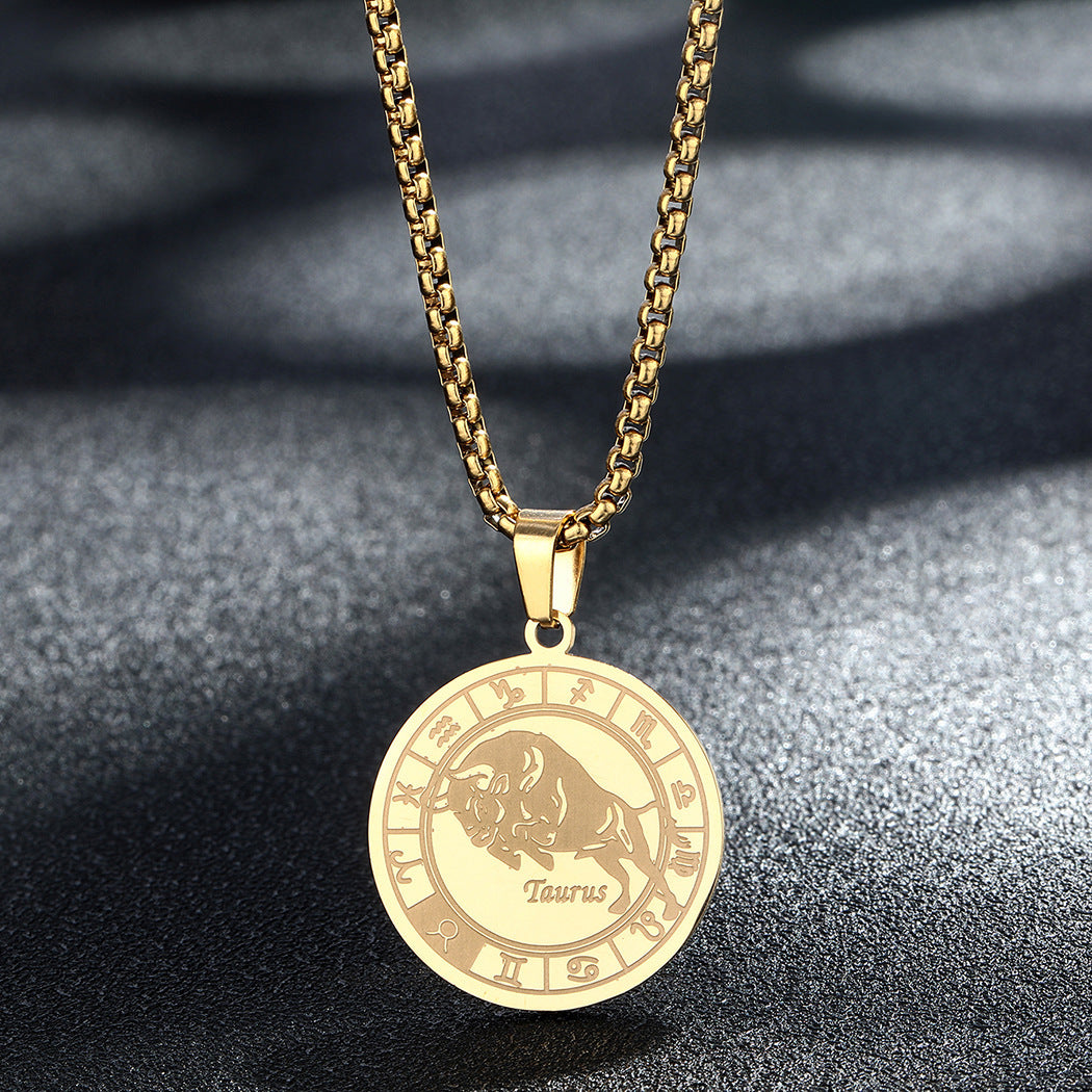 Stainless Steel Constellation Pendant Necklace Gold Medal Necklace - FASHIONKULTUR
