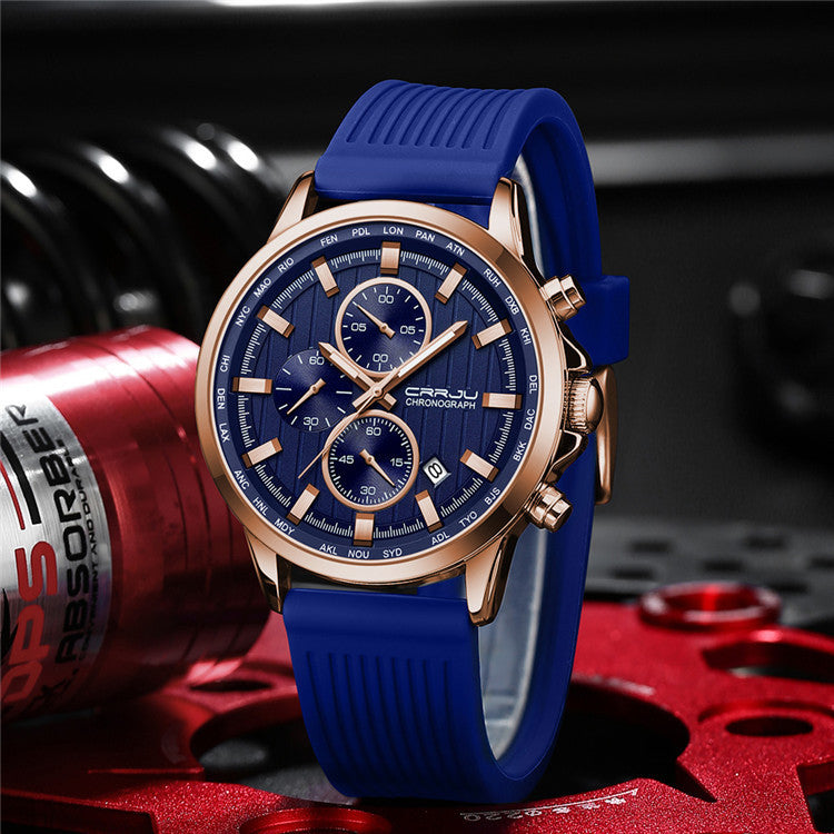 New Men's Silicone Strap Six-pin Steel Strap Business Casual Watch - FASHIONKULTUR